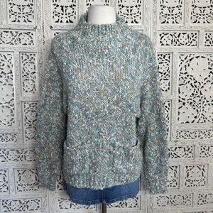 Vintage Colorful‎ Retro Pastel Chunky Mockneck Two Pocket Sweater Sz Large